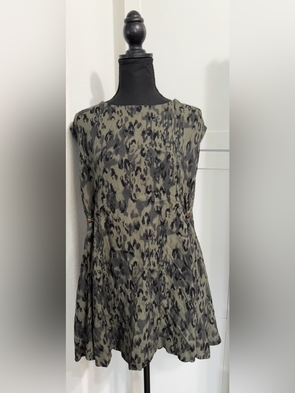 Free People Olive & Black Animal-Print Mini Dress